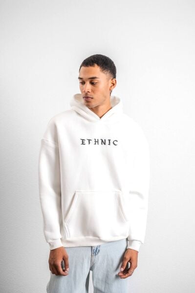 ''Ethnic'' Nakış Detaylı Oversize Kapüşonlu Sweatshirt