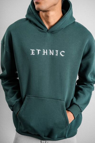 ''Ethnic'' Nakış Detaylı Oversize Kapüşonlu Sweatshirt