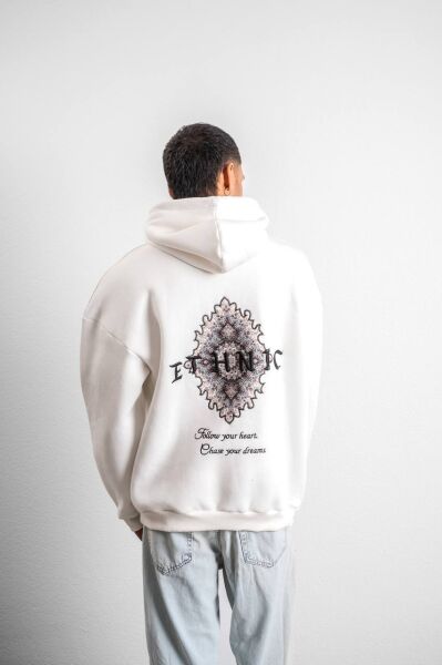 ''Ethnic'' Nakış Detaylı Oversize Kapüşonlu Sweatshirt