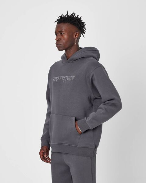 Brother Oversize Kapüşonlu Sweatshirt - Nakışlı ve Kabartmalı Detaylar