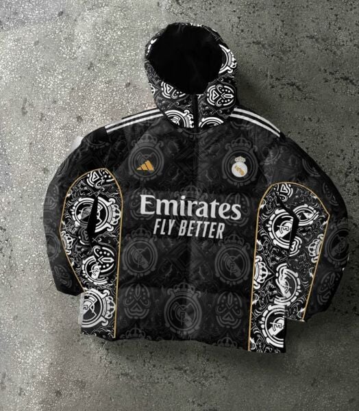 Real Madrid Dijital Baskılı Paraşüt Kumaş Şişme Mont - Unisex Tasarım