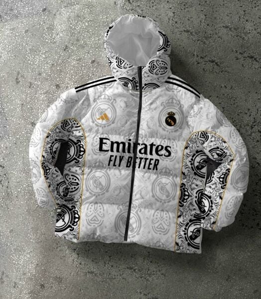 Real Madrid Dijital Baskılı Paraşüt Kumaş Şişme Mont - Unisex Tasarım