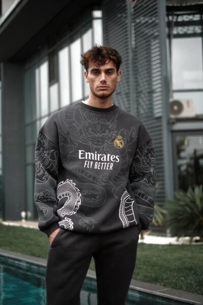 Yeni Sezon Real Madrid Unisex Oversize Sweatshirt - 3 İplik Kompakt Kumaş Takım Baskılı