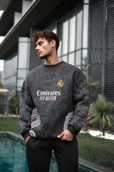 Yeni Sezon Real Madrid Unisex Oversize Sweatshirt - 3 İplik Kompakt Kumaş Takım Baskılı