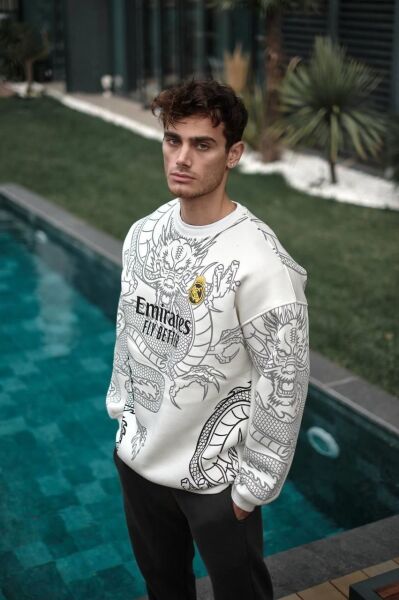 Yeni Sezon Real Madrid Unisex Oversize Sweatshirt - 3 İplik Kompakt Kumaş Takım Baskılı