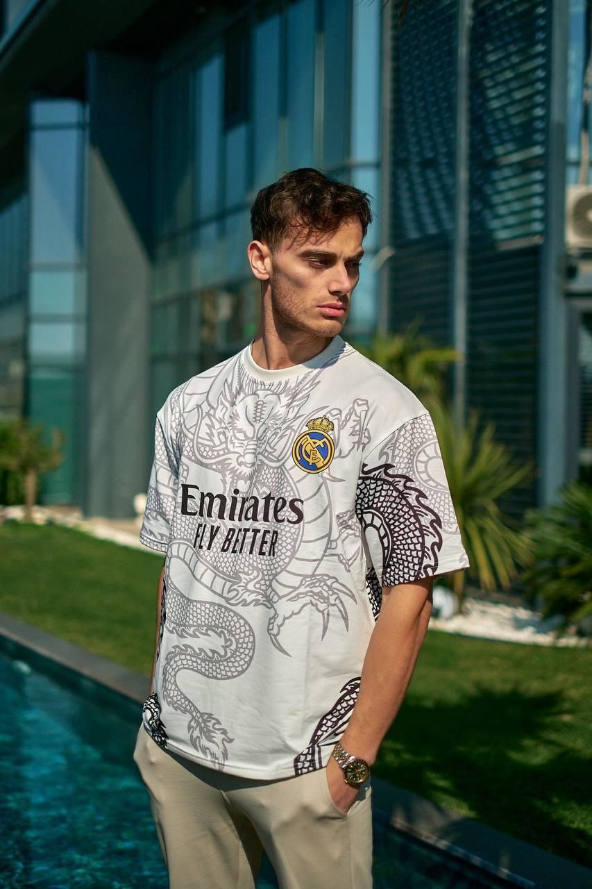 Yeni Sezon Real Madrid Ejderha Baskılı Oversize Tişört